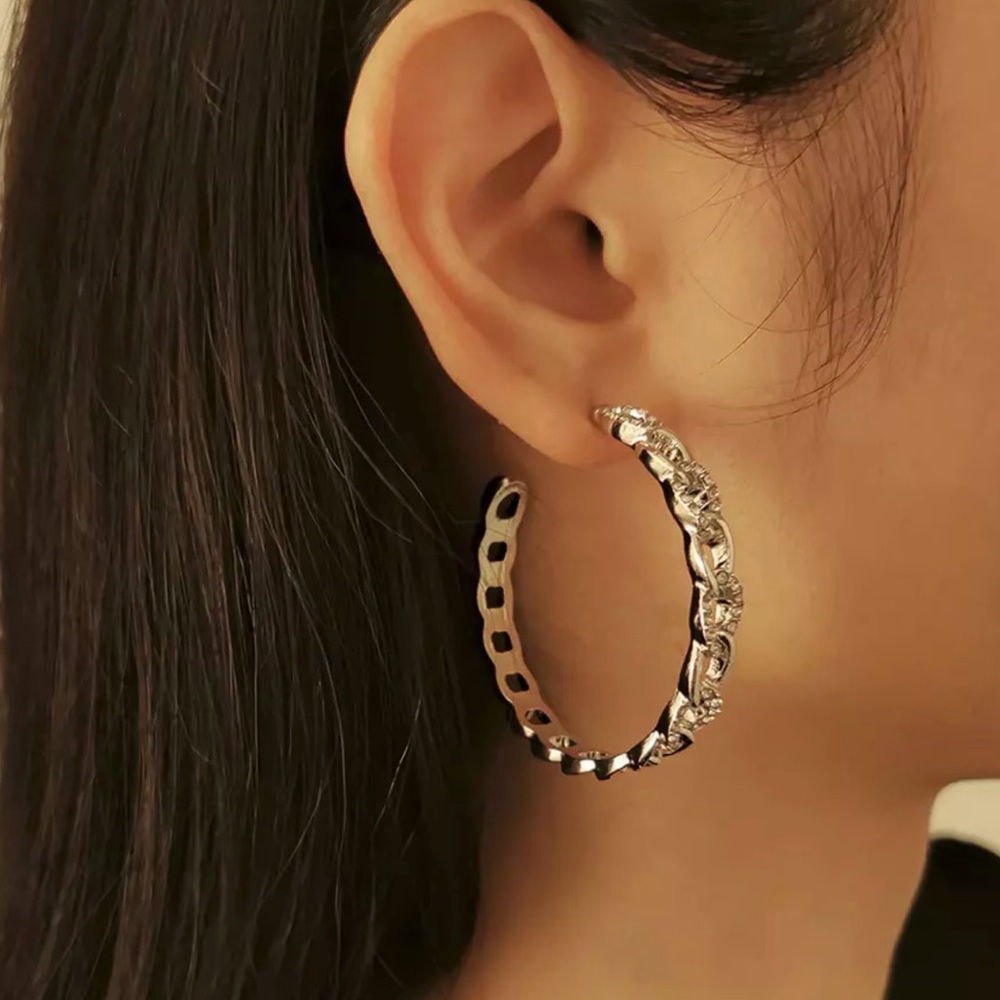 Silver Rhinestone Hoop Earrings